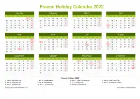 Calendar Horizintal Grid Mon Sun France Holiday Natural Landscape 2022
