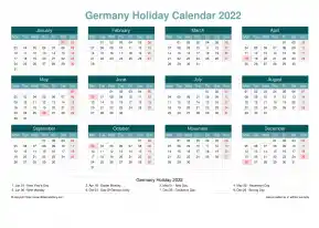 Calendar Horizintal Grid Mon Sun Germany Holiday Cool Blue Landscape 2022
