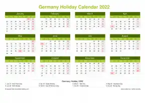 Calendar Horizintal Grid Mon Sun Germany Holiday Natural Landscape 2022