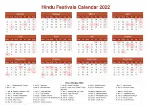 Calendar Horizintal Grid Mon Sun Hindu Holiday A4 Landscape Earth 2022