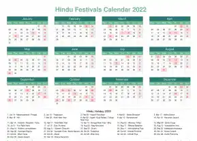Calendar Horizintal Grid Mon Sun Hindu Holiday A4 Landscape Watery Blue 2022
