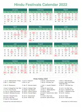 Calendar Horizintal Grid Mon Sun Hindu Holiday A4 Portrait Watery Blue 2022