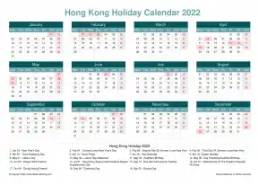 Calendar Horizintal Grid Mon Sun Hong Kong Holiday Cool Blue Landscape 2022