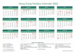 Calendar Horizintal Grid Mon Sun Hong Kong Holiday Watery Blue Landscape 2022