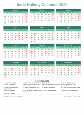 Calendar Horizintal Grid Mon Sun India Holiday Watery Blue Portrait 2022