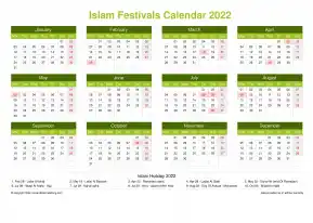 Calendar Horizintal Grid Mon Sun Islamic Holiday A4 Landscape Natural 2022