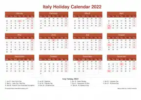 Calendar Horizintal Grid Mon Sun Italy Holiday Earth Landscape 2022
