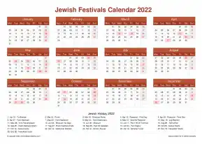 Calendar Horizintal Grid Mon Sun Jewish Holiday A4 Landscape Earth 2022