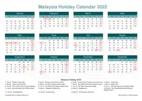 Calendar Horizintal Grid Mon Sun Malaysia Holiday Cool Blue Landscape 2022