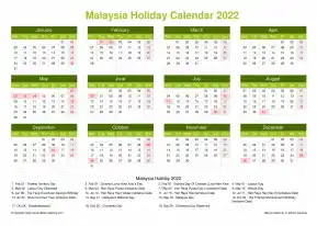 Calendar Horizintal Grid Mon Sun Malaysia Holiday Natural Landscape 2022