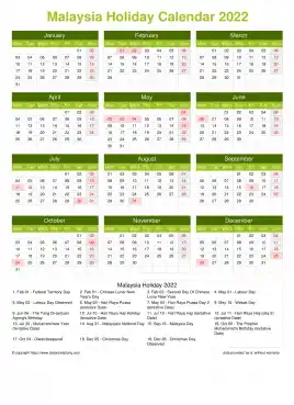 Calendar Horizintal Grid Mon Sun Malaysia Holiday Natural Portrait 2022