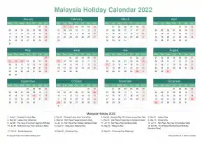 Calendar Horizintal Grid Mon Sun Malaysia Holiday Watery Blue Landscape 2022