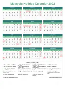 Calendar Horizintal Grid Mon Sun Malaysia Holiday Watery Blue Portrait 2022