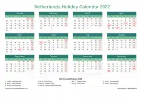 Calendar Horizintal Grid Mon Sun Netherlands Holiday Watery Blue Landscape 2022