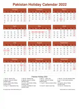 Calendar Horizintal Grid Mon Sun Pakistan Holiday Earth Portrait 2022