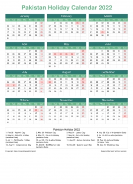Calendar Horizintal Grid Mon Sun Pakistan Holiday Watery Blue Portrait 2022