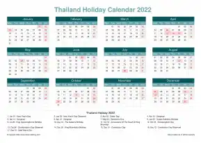 Calendar Horizintal Grid Mon Sun Thailand Holiday Cool Blue Landscape 2022