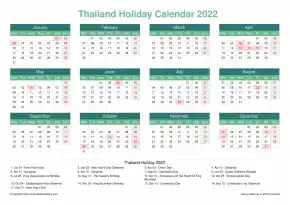 Calendar Horizintal Grid Mon Sun Thailand Holiday Watery Blue Landscape 2022