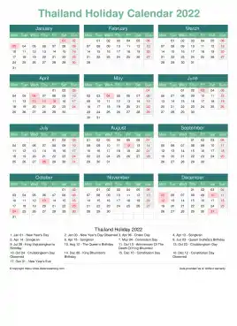 Calendar Horizintal Grid Mon Sun Thailand Holiday Watery Blue Portrait 2022