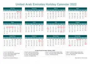 Calendar Horizintal Grid Mon Sun United Arab Emirates Holiday Cool Blue Landscape 2022