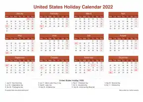 Calendar Horizintal Grid Mon Sun United States Holiday Earth Landscape 2022