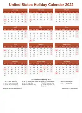 Calendar Horizintal Grid Mon Sun United States Holiday Earth Portrait 2022
