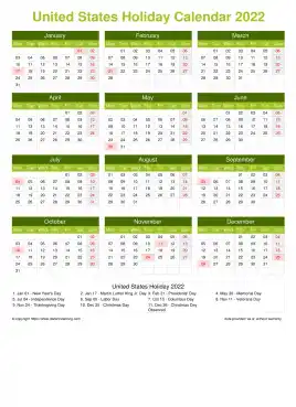 Calendar Horizintal Grid Mon Sun United States Holiday Natural Portrait 2022