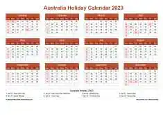 Calendar Horizintal Grid Sun Sat Australia Holiday Earth Landscape 2023