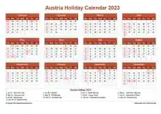 Calendar Horizintal Grid Sun Sat Austria Holiday Earth Landscape 2023