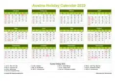 Calendar Horizintal Grid Sun Sat Austria Holiday Natural Landscape 2023