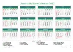 Calendar Horizintal Grid Sun Sat Austria Holiday Watery Blue Landscape 2023