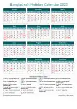 Calendar Horizintal Grid Sun Sat Bangladesh Holiday Cool Blue Portrait 2023