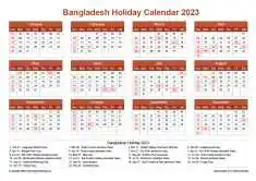 Calendar Horizintal Grid Sun Sat Bangladesh Holiday Earth Landscape 2023