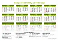 Calendar Horizintal Grid Sun Sat Bangladesh Holiday Natural Landscape 2023