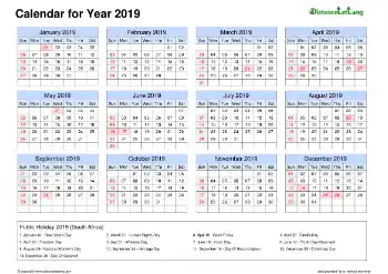 Calendar Horizintal Grid Sun Sat Bank Holiday Sa 2019