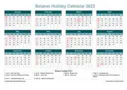 Calendar Horizintal Grid Sun Sat Belarus Holiday Cool Blue Landscape 2023