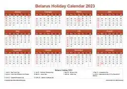 Calendar Horizintal Grid Sun Sat Belarus Holiday Earth Landscape 2023