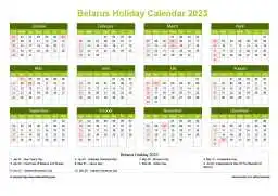 Calendar Horizintal Grid Sun Sat Belarus Holiday Natural Landscape 2023
