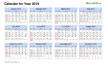Calendar Horizintal Grid Sun Sat Blank 2019