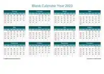Calendar Horizintal Grid Sun Sat Blank Calendar Cool Blue Landscape 2023