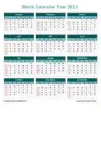 Calendar Horizintal Grid Sun Sat Blank Calendar Cool Blue Portrait 2023