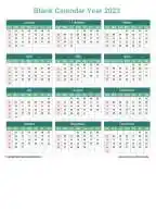 Calendar Horizintal Grid Sun Sat Blank Calendar Watery Blue Portrait 2023