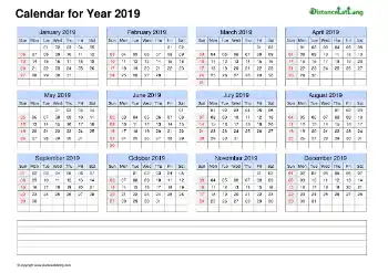 Calendar Horizintal Grid Sun Sat Blank With Note 2019