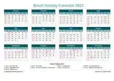 Calendar Horizintal Grid Sun Sat Brazil Holiday Cool Blue Landscape 2023