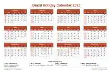 Calendar Horizintal Grid Sun Sat Brazil Holiday Earth Landscape 2023