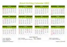 Calendar Horizintal Grid Sun Sat Brazil Holiday Natural Landscape 2023