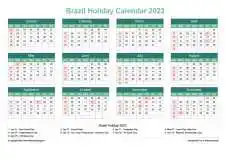 Calendar Horizintal Grid Sun Sat Brazil Holiday Watery Blue Landscape 2023