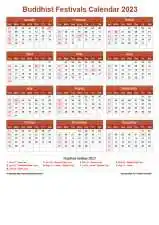 Calendar Horizintal Grid Sun Sat Buddhist Holiday A4 Portrait Earth 2023