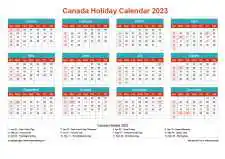 Calendar Horizintal Grid Sun Sat Canada Holiday Cheerful Bright Landscape 2023