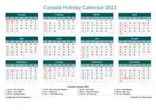 Calendar Horizintal Grid Sun Sat Canada Holiday Cool Blue Landscape 2023